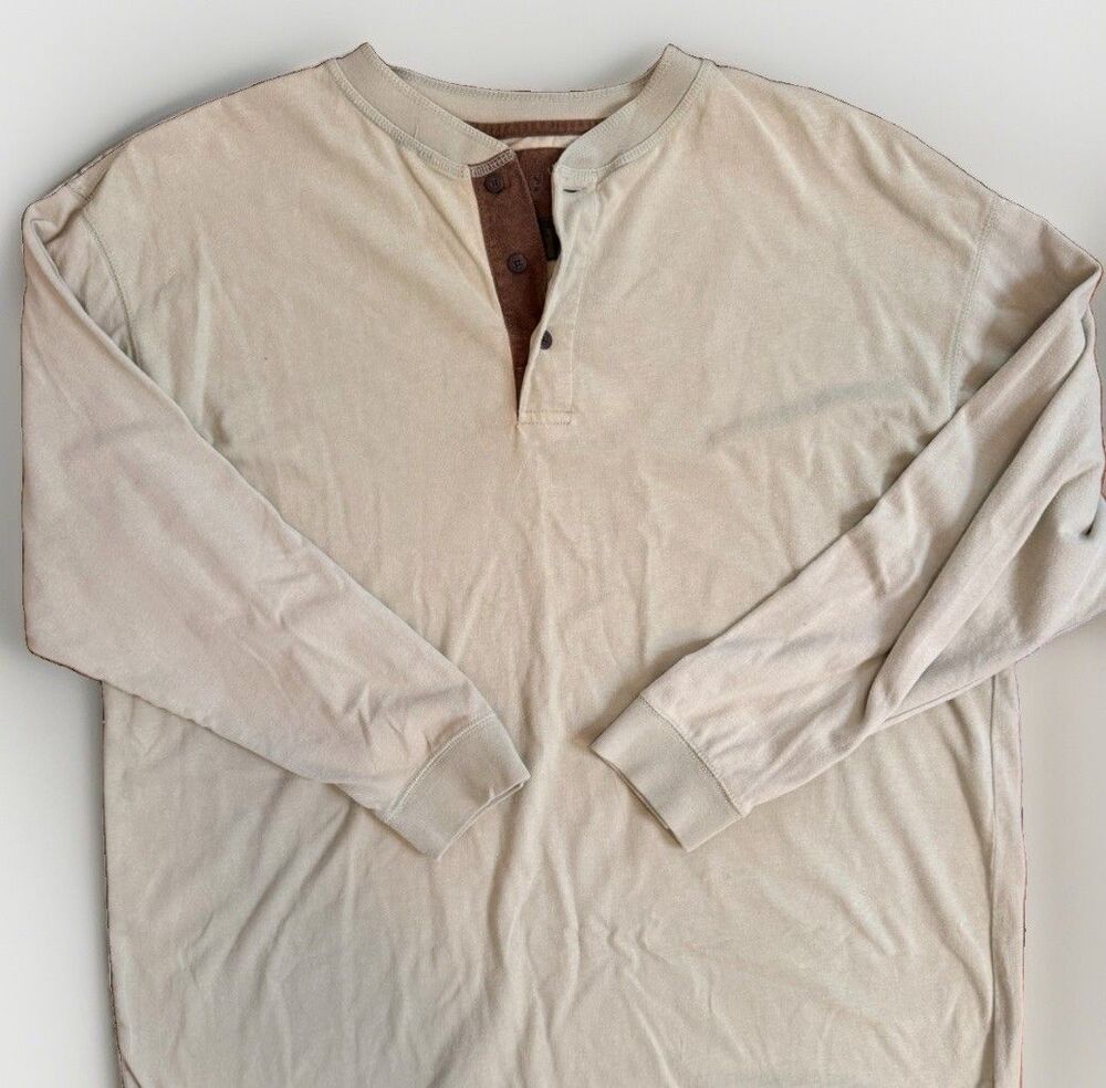Vintage Y2K Duck Head Expedition Henley Mens XXL Beige Brown Cotton Long Sleeve